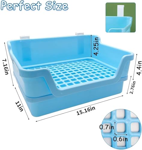 PINVNBY Extra Large Rabbit Litter Box Small Animal Potty Trainer Huge Bunny Litter Pan Plastic Pet Corner Toilet with Mash for Adult Guinea Pigs Chinchillas Ferrets (Blue) - color: Blue