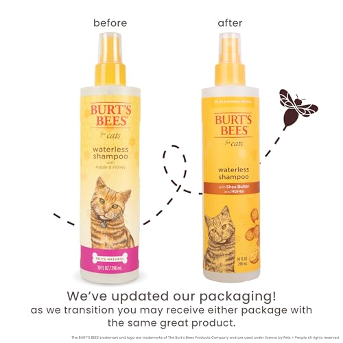 Burts Bees for Pets Waterless Cat Shampoo Spray, 10 Fl Oz | No-rinse formula with shea butter and honey gently cleans between baths, pH-balanced, no harsh detergents