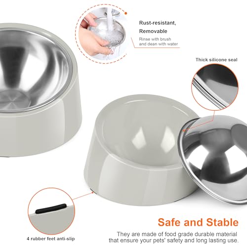 Tilted Dog Bowl Non-Slip & Non-Spill Pet Feeder with Elevated Detachable Melamine Stand, Easy to Get Food Dog Dish, L/300ml Gray - color: Grey, size: Large(300ml)