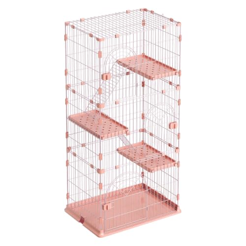 VEVOR Cat Cage 4-Tier 33.07"x23.82"x64.37" DIY Cat Playpen with Ladders, Indoor Enclosure Detachable Metal Wire Kennel Crate, Large Exercise Place for 1-2 Cats, Kittens, Ferrets & Small Animals, Pink - size: 33.1"L x 23.8"W x 64.4"H