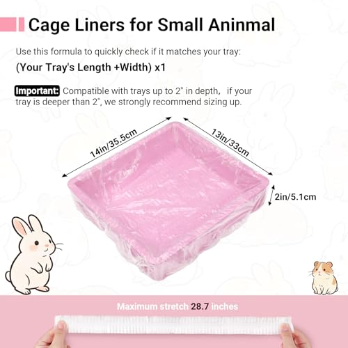 100 Pcs Clear Plastic Disposable Cage Liners for Trays Max 14x13x2in, Leak-Proof & Convenient Rabbit Cage Liner Bag Bulk Pack for Small Animals, Hamster Rabbits Pet Supplies Litter Box Liner