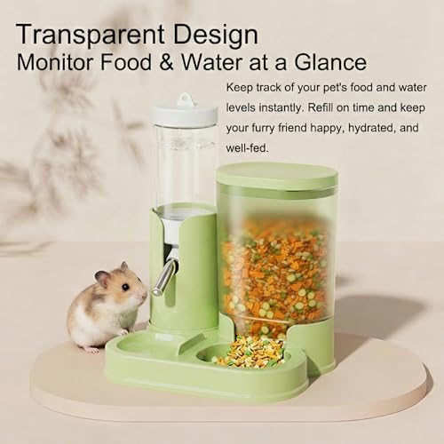 No Drip Hamster Water Bottle, 2 in 1 Automatic Water Dispenser & Food Bowl | Sealed Freestanding Small Animal Gravity Feeder, Hamster Cage Accessories for Dwarf Hamster, Gerbil, Rat, Mice (Green) - color: Green