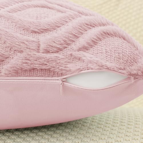 decorUhome Faux Fur Plush Light Pink Throw Pillow Covers 16x16 Set of 2 | Plush Solid Fall Couch Pillow Covers, Accent Modern Farmhouse Neutral Decorative Square Pillow Cases for Sofa Bed Living Room - color: Light Pink, size: 16" x 16" (Pack of 2)