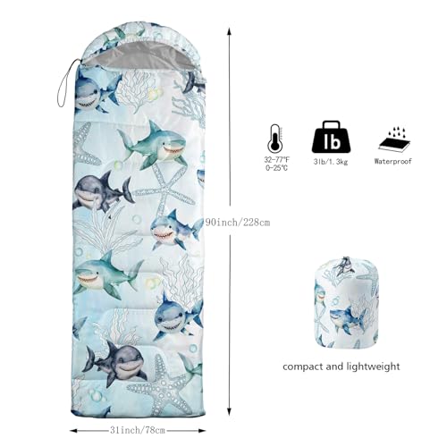 Camping Sleeping Bags Warm & Cool Weather Waterproof Backpacking Sleeping Bag All Seasons Camping, for Adult Kids Boy Girls Camping Gear Equipment, Traveling - color: E-Shark1