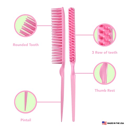 Allegro Combs 60 Parting Three Row Combs Salon Hairstylist Hairdresser Detangle Combs For Natural Hair And Wigs For Curly Hair Made In The Usa 2 Pcs. (Light Pink) - color: Light Pink