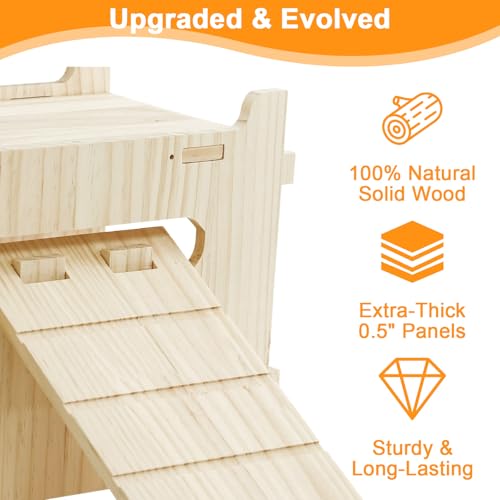 Large Natural Wooden Rabbit Castle,Bunny House,Detachable Rabbit Hideaway, Indoor Hamster Castle with Ramp, Small Animal Houses & Habitats for Guinea Pig Chinchilla Ferret - size: Large Natural wooden