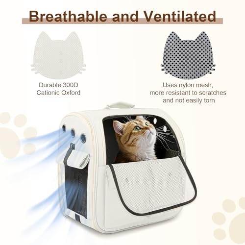 Airline Approved Cat Carrier Backpack - Ventilated Breathable Mesh for Small Dogs & Cats (15lbs), Soft Sided Dog Backpack for Hiking, Camping, Travel & Vet Visits with Padded Straps (White) - color: White