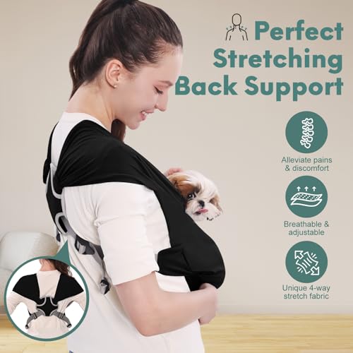 Supet Dog Sling Carrier for Small Pet, Adjustable Hands Free Front Backpack | Reduces Back & Neck Pain, Anti-Anxiety Chest Pouch, Soft Breathable Fabric, Fit Small Dogs, Cats, Puppy, Black Regular 0-9Lbs - color: Black, size: Regular
