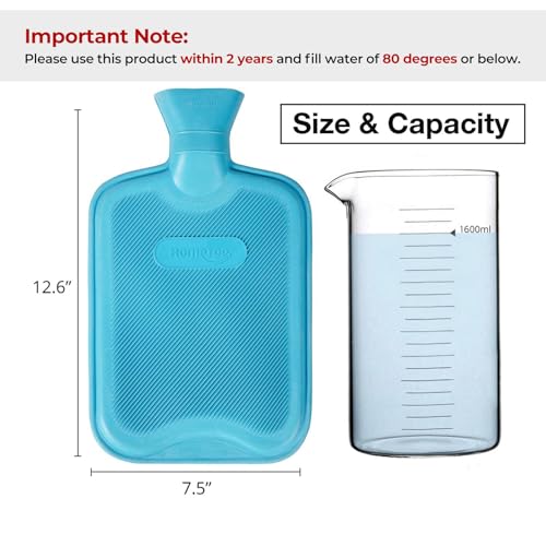 HomeTop Premium Classic Rubber Hot Water Bottle with Triceratops Cover | Natural rubber hot water bottle,Long-lasting heat retention,Snuggly all-night warmth - color: Blue/Monkey