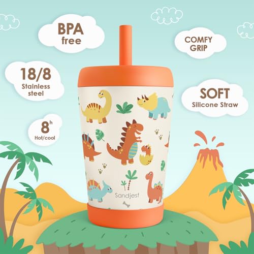 SANDJEST Dinosaur Insulated Sippy Tumbler 12 Oz, Gift for Birthday, Christmas & Back to School - color: Dinosaur 3