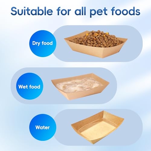 100pcs Disposable Cat Dog Food Bowls, 2Lb Disposable Pet Food Bowl, Paper Food Trays for Wet, Dry Food and Water, 16 oz Feeding Bowl for Puppy, Small Dog, Medium Dog, Cat