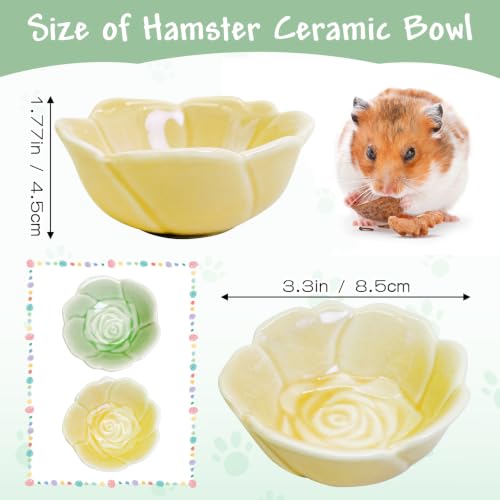 BNOSDM Shallow Ceramic Hamster Food Dish 2 Pcs Small Animals Food Bowl Sunflower Feeding Dishes for Gerbils Mice Rats 4.5in (Dark Green) - color: Yellow