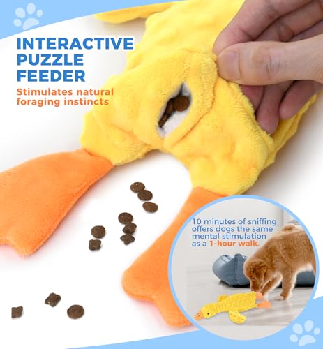 Squeaky Plush Dog Toy for All Breeds, Multifunctional Goose Dog Toy with Honking Sound, Crinkle Paper, Treat Pocket, Durable Soft Stuffed Animal for Chewing, Cuddling, Interactive Play (Yellow) - color: Yellow