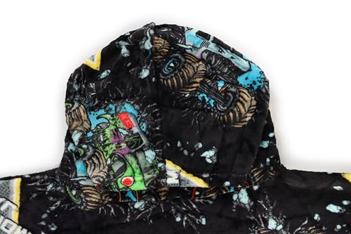 Jay Franco Wearable Throw Blanket – Oversized Plush Hooded Blanket with Pocket, Ultra Soft Cozy Fleece Throw for Lounging, Travel, Black - Monster Jam, 34x38 - Adult - color: Black - Monster Jam, size: Adult