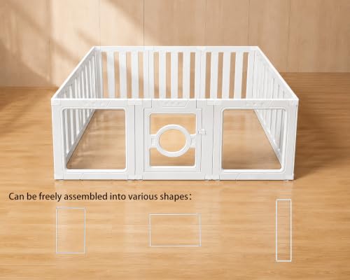 Acrylic Dog Playpen – Tool-Free 10-Panel Assembly Portable Dog Play Pen with Door, 23.6” High Pet Fence Indoor, Modern White Pet Play Pen for Dogs, Cats & Small Animals