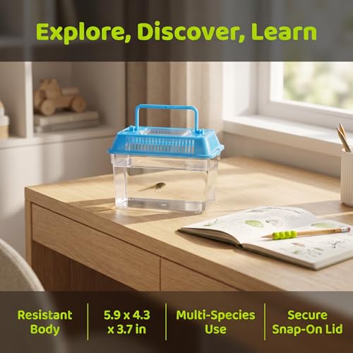 Angoily Turtle Tank, 0.4 Gal Portable Plastic Handheld Mini Fish Tanks Clear Reptile Habitat Carrier Catch and Release Aquarium Small Pet Aquarium with Handle for Travel and Home Use, Bug Cage Beach
