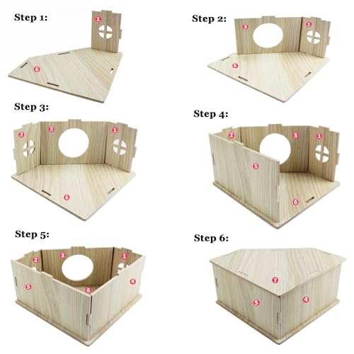 Amonk Triangle Hamster Hideout Wooden Syrian Hamster Toys 8x8x4in Small Animals Houses Exploring Toys with Hole & Windows for Young Gerbil, or Baby Mouse and Other Small Pets