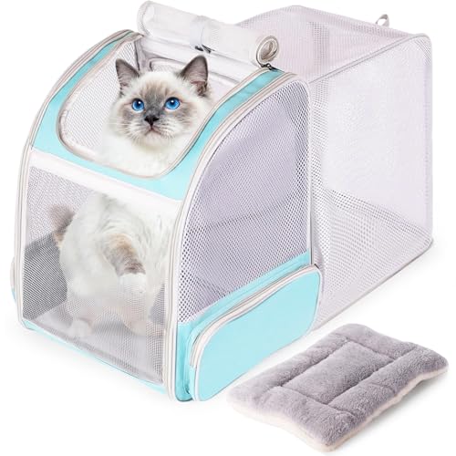 Backpack to Carry Cat and Small Puppy up to 16 Pounds, Breathable Pet Carrier to Transport Kitten Rabbit to Vet Visit Bag, Airline Approved Collapsible Expandable Black - color: Green