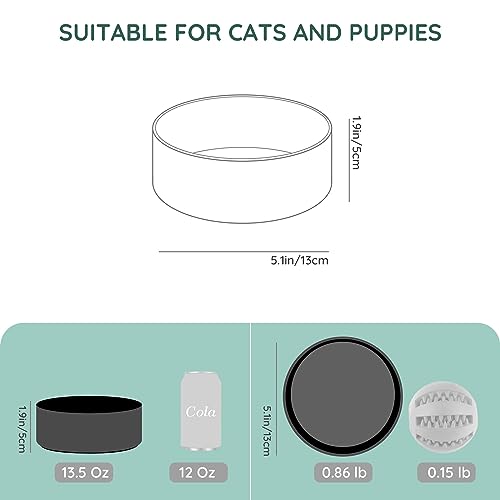 SPUNKYJUNKY 13.5OZ Ceramic Dog and Cat Bowl, Modern Cute Weighted Food Water Bowl for Replacement Black (2 Pack) - color: Black, size: 1.7 CUPS × 2
