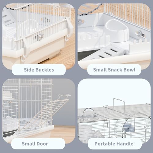 Dwarf Hamster Cage Starter Kit 19x12x12in for Dwarf Hamsters Robo Hamsters | Multilevel Dwarf Hamster Cage with Silent Wheel Ø6", 2 Platforms, 2 Tube Ports, Ladders, Water Bottle, Food Bowl - color: White
