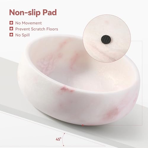 Karibiber Marble Dog Bowl, 5lbs Weighted Dog Food Bowl, Non-Slip Large Heavy Water Bowls, Cute Pink Stone Food and Water Dish for Medium Dogs, Natural Marble, Easy to Clean, Holds 4 Cups - color: Pink, size: S