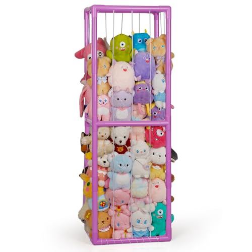 Stuffed Animal Storage Zoo Holder Space Save, PVC Stuffed Animal Organizer | Vertical Plush Toy Organizer with Elastic Band and Net, Large Capacity Stuffy Storage for Playroom Bedroom Nursery - color: Purple 1