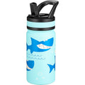 Fanhaw 14 oz Kids Water Bottle for School, Insulated Water Bottle with Straw Lid, Stainless Steel Vacuum Insulated Bottle for Boys & Girls, Leak-Proof, BPA Free(Pale Blue - Big Shark) - color: Pale Blue - Big Shark
