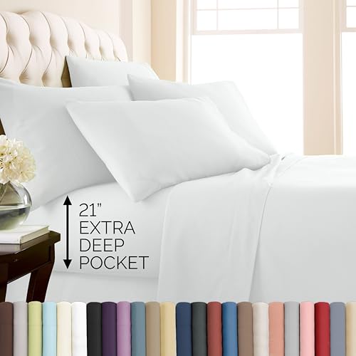 Southshore Fine Living, Inc. 21 Inch Extra Deep Pocket King Sheet Set, 6 Piece King Sheets Deep Pocket, Double Brushed Microfiber Pet Hair Resistant Bedding Wrinkle Resistant Oeko-TEX, White Sheets - color: 01 - White, size: King