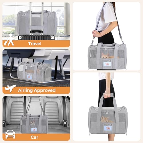 Soft Cat Carrier with Detachable Food Bowl,Pet Travel Bag (Up to 16 lbs) | Puppy Crate with Lockable Zippers,Airline Travel for Small Dog,Kitten,Animal,Breathable Mesh Kennel ,Carrying Case,Grey - color: Gray, size: 17.0"L x 12.0"W x 11.0"H