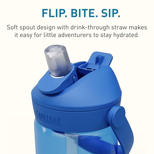 CamelBak Thrive Flip Straw Kids Water Bottle with Bite Valve, Tritan Renew Design for School and Travel, 14oz, True Blue - color: True Blue