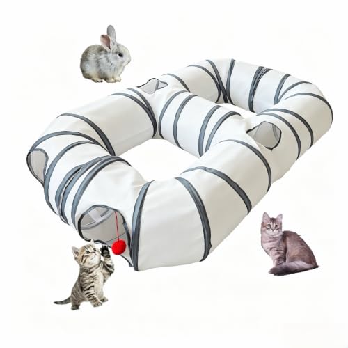 8-Shaped Cat Tunnel Toy Interactive Foldable Playhouse Maze Toys for Cats, Kittens, Rabbits & Small Pets with Playing Balls Collapsible Play Tube for Indoor Fun & Exercise (White) - color: White