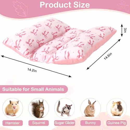 JarThenaAMCS 14.6x14.2 in Rabbit Bed Thickened Soft Bunny Concave Bed Pink Bow Reusable Cuddle Cushion Plush Mat Small Animal Washable Mat Pillow for Guinea Pig Hamster Chinchilla Ferret Accessory
