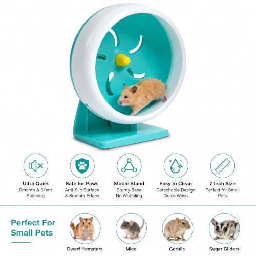 7 Inch Silent Hamster Exercise Wheel with Stand,Ultra Quiet Running Wheel for Dwarf Hamsters,Gerbils & Mice,Safe Anti-Slip Acrylic Spinner,Stable Detachable Design for Indoor Small Pet Cage