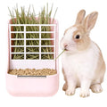 Rabbit Hay Feeder Guinea Pig Feeder, 2 in 1 Automatic Small Animal Food Bowl Feeding Cage Accessories 5.91''L x 6.69''W x 7.09''H (Pink) - color: Pink