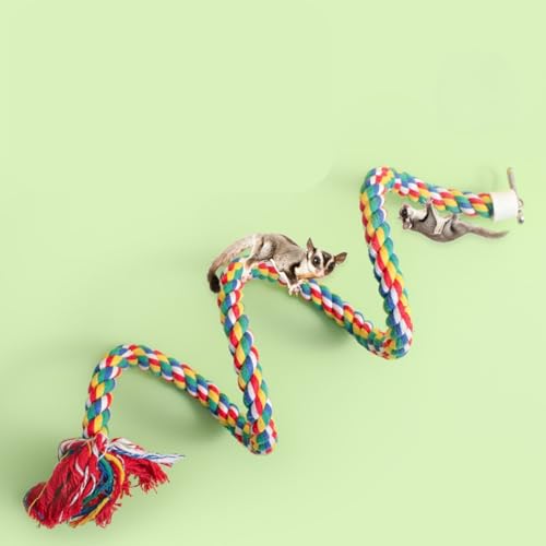 Sugar Glider Toy Climbing Rope with Hook & Bell Bendable Cotton Pet Toy for Small Pet Accessories (Long Screws) - color: long screws