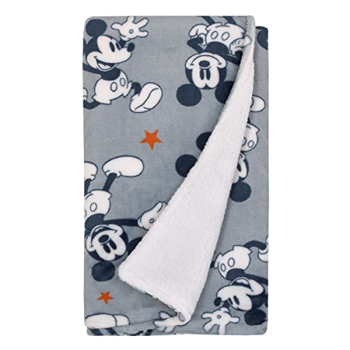 NoJo Disney Mickey Mouse Gray, Navy, White and Red Stars Super Soft Sherpa Baby Blanket - color: Mickey Mouse Gray, Navy