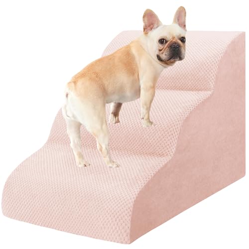 Dog Stairs for Small Dogs, 3 Tiers High Density Foam Dog Ramp, Extra Wide Non-Slip Pet Steps for High Beds Or Couch, Soft Foam Doggie Ladder for Dogs Injured, Older Pets, Small Cats - color: Pink, size: 3 Steps
