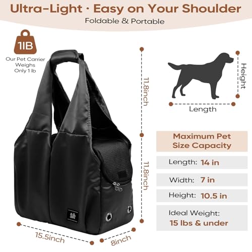 Dog Purse Carrier for Small Dogs, Cats, and Puppies – Soft-Sided Travel Pet Tote Bag with 4 Large Pockets, Foldable, Lightweight, Fits Pets up to 15 lbs, for Travel, Outings (Black) - color: Black