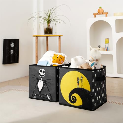 Nightmare Before Christmas Jack and Sally Set of 2 Durable Storage Cubes with Handles, 10"x10"x10" Cubes - color: Nightmare Before Christmas