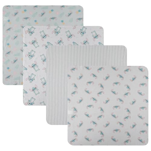 Disney Baby 4-Pack Receiving Blankets — 100% Cotton Flannel, 28" x 28" — Available in Mickey, Minnie, Pooh, Stitch or Angel — Soft Swaddle, Burp & Stroller Blankets — Gift-Ready with Ribbon Bow - color: Stitch