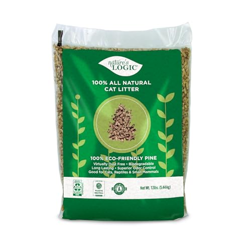 NATURE'S LOGIC Pine Pellet Cat Litter - 100% Natural - Unscented, 12 lb | 100% Natural Pine, Dust-free, Biodegradable, Safe for cats, kittens, reptiles & small pets, Highly absorbent, 12 lb bag - size: 12 lb