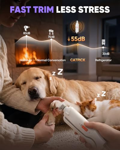 CATPICK 2-in-1 Cat Nail Clippers & Dog Nail Clippers Trimmers for Large Medium Small Dogs Cats Claw Trimmer Quick Sensor and Safety Guard USB Rechargeable with 2 LED Lights Dogs Nail Trimmer - color: Orange