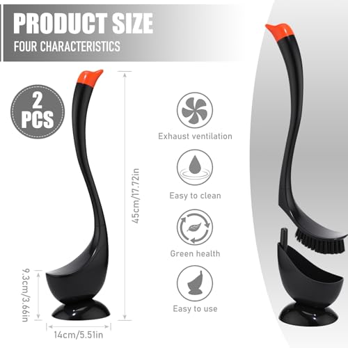 Honeydak Funny Swan Duck Toilet Bowl Brush and Holder Cute Toilet Brush Cleaner Scrubber Set Novelty Animal Girly Unique Creative Bathroom Decor with Plastic Long Handle for Deep Cleaning(Black,Swan) - color: Black, style: Swan