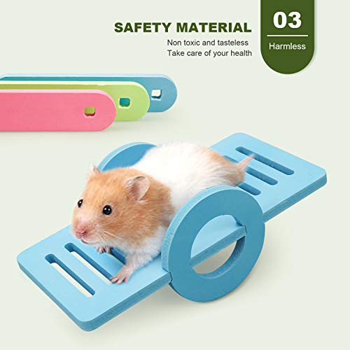 Roundler Dwarf Hamsters House DIY Wooden Gerbil Hideout Rainbow Bridge Swing and PVC Seesaw, Pet Sport Exercise Toys Set, Sugar Glider Syrian Hamster Cage Accessories, Suitable for Small Animal (H02)