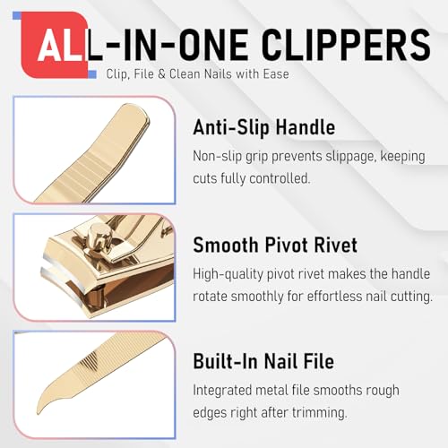 firiKer Nail Clippers with Nail File,Fingernail Clipper,Toe Nail Clippers | Nail Clipper Set ( Golden), Large for Toenails,Small for Fingernails, Used Separately, Ideal Gift for Men and Women - color: Light Gold