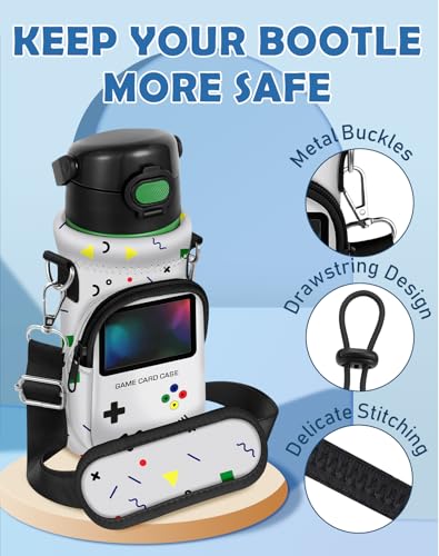 Water Bottle Carrier with Strap for Kids, 14-20 oz | Insulated, Neoprene Water Bottle Holder Bag with Pocket, Cute Cartoon, Bottle Bag for boys and girls, Walking Hiking Camping - color: Retor Game