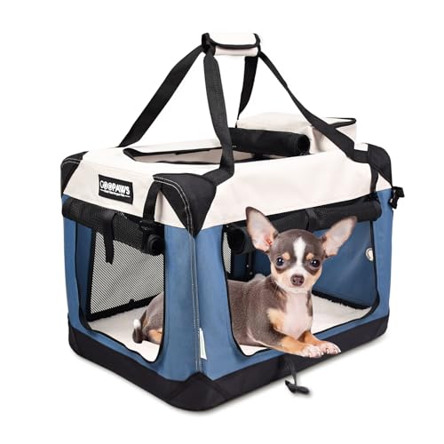 JESPET Soft Dog Crates Kennel for Pets, 3 Door Soft Sided Folding Travel Pet Carrier with Straps and Fleece Mat for Dogs, Cats(6-Lake Blue, Small(24" L x 16.5" W x 16.5" H)) - color: 6-Lake Blue