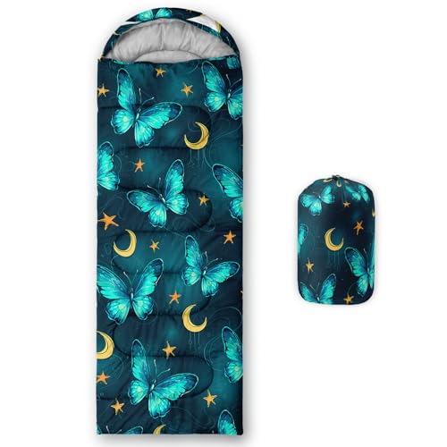 QOOMO Axolotl Cute Camping Sleeping Bags,3 Season Warm & Cool Weather,Lightweight,Waterproof Sleeping Bags for Adults & Kids,Traveling,and Outdoors - color: Butterfly 20