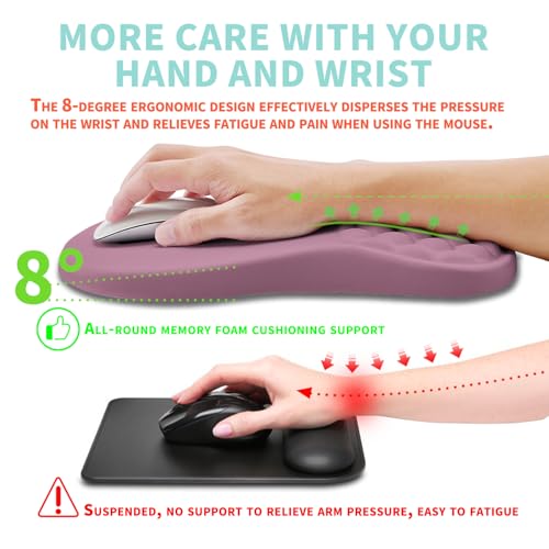 Ergonomic Mouse Pad Wrist Support with Memory Foam Massage Bulge, Carpal Tunnel Pain Relief Mousepad Wrist Rest for Mouse(12x8 inch, Dark Pink) - color: Kg020-dark Pink