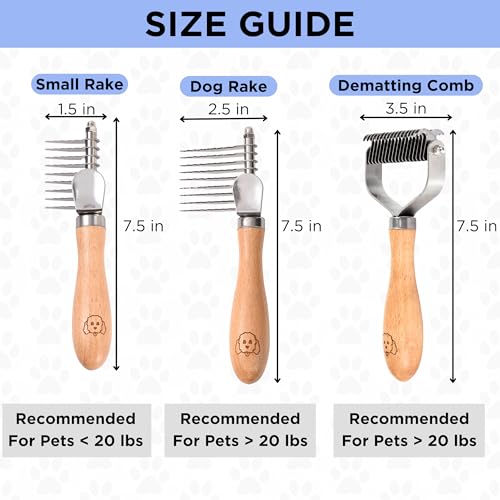 Dematting Rake for Dogs, Detangling, Grooming Tool For Matted Pet Hair | Best for Doodles, Poodles, Goldendoodles, Mat Remover, Undercoat Rake, Detangler Brush for Dogs, Comb Tool for Grooming - size: Dematting Rake Regular